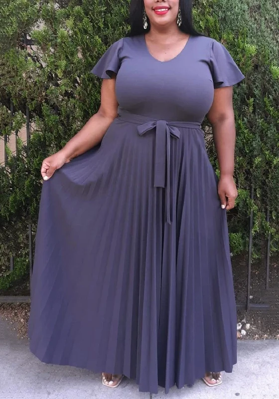 Bid Farewell To The Old Season Hi Curvy Plus Size Women Pleated Flare Maxi Dress