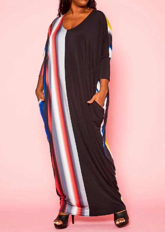 New Styles Just In Hi Curvy Plus Size Women Gradient Pattern Splice Caftan Maxi Dress With Pockets