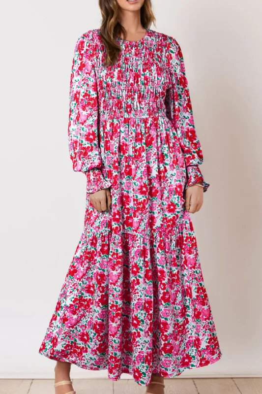 Signature Style Essentials Printed Round Neck Lantern Sleeve Maxi Dress