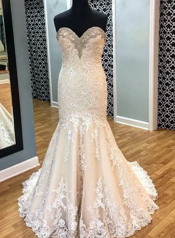 Fashion For Every Occasion Women Mermaid Appliques Wedding Dresses Long Sweetheart Lace Bridal Gowns YWD176