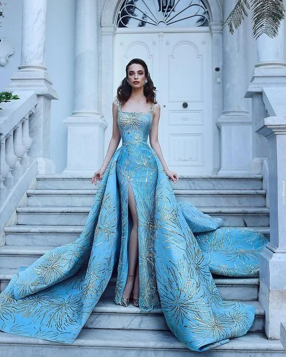 Fashion Frontiers gorgeous long blue prom dress，luxury evening dress，wedding dress  cg6306