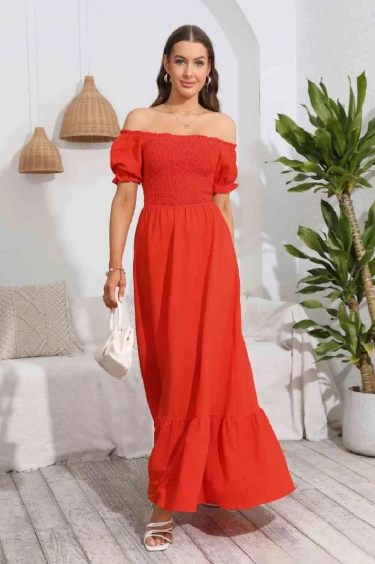 Stylish Statements Smocked Off-Shoulder Maxi Dress