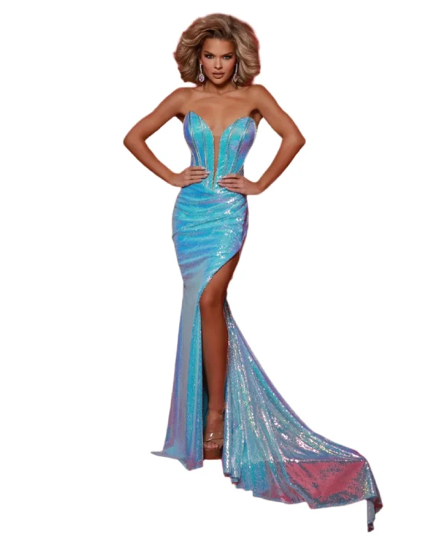 Seasonal Style Discounts Johnathan Kayne 3010 Size 00 Aqua Sequin Corset Plunging Prom Dress Slit Strapless Train Pageant Gown