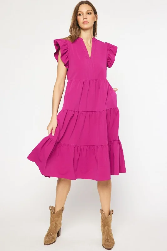 Gorgeous Glamour Collection Ruffled Pocket Tiered Midi Dress, Violet