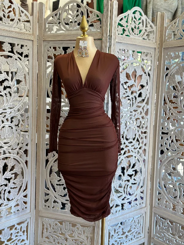 Unleash Your Fashion Brown Crossed Mesh Midi Dress