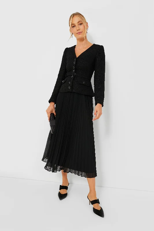 Low Price Special Black Boucle Chiffon Midi Dress