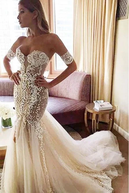 Chic Styles Charming Mermaid Sweetheart Backless Tulle Wedding Dresses with Lace Appliques prom dress         cg23184