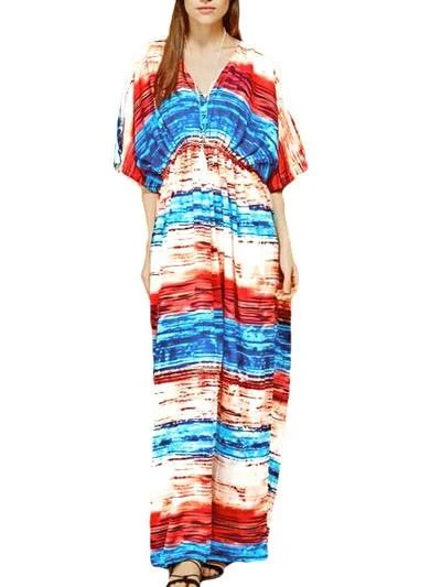 Celebrate With Big Savings JuliaFashion-Multicolored Tie Dye Print Kaftan Maxi Dress