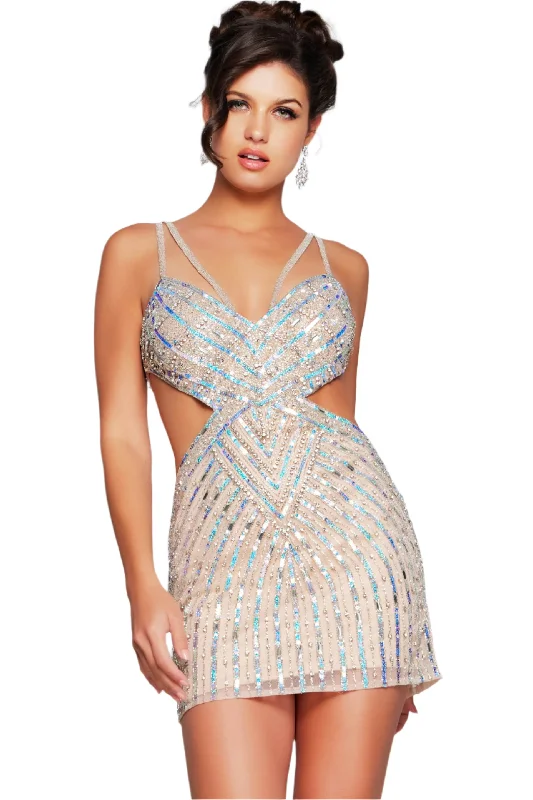 Fashion Forward Jovani 400610 Short Cut Out Homecoming Dress Cocktail Beaded Sequin Formal Gown