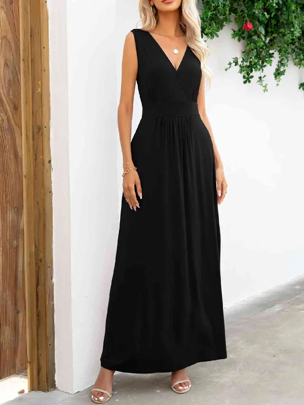 Women's Fashion Hotspots Surplice Neck Sleeveless Maxi Dress