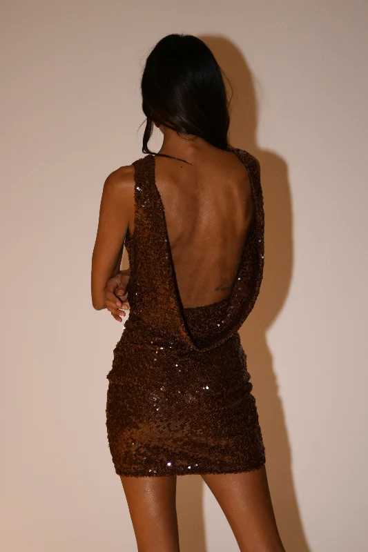 Style Beyond Borders Anastasia Sequin Mini Dress - Chocolate