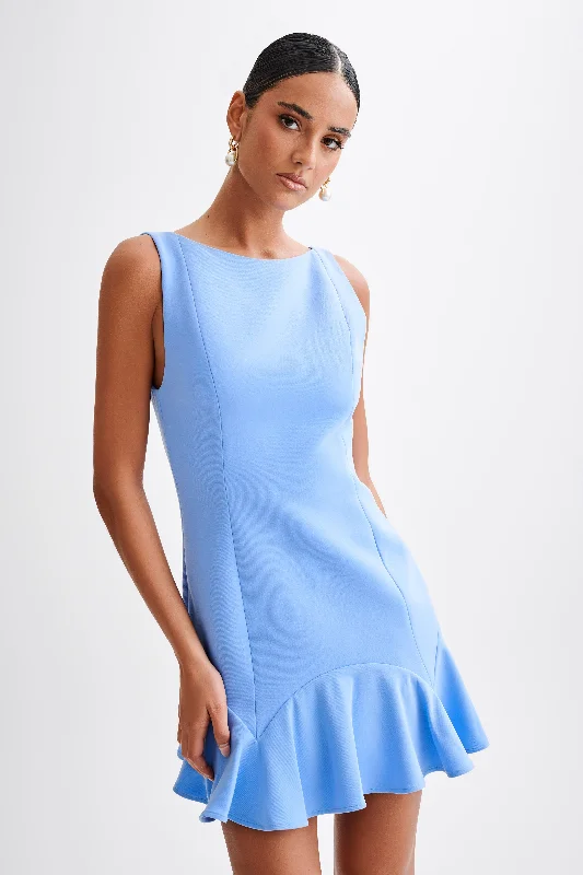 Snag Fabulous Fashion Bargains Leonora Sleeveless Suiting Mini Dress With Ruffle - Iris Blue