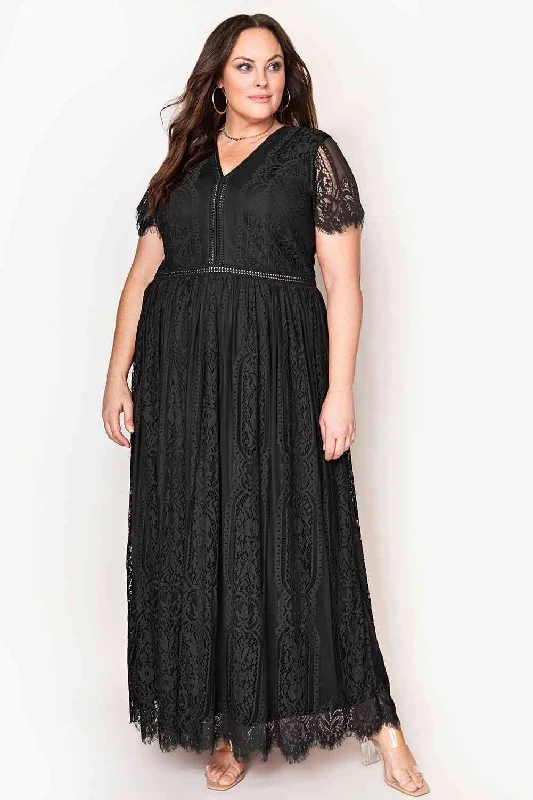 Chic Outfits V-Neck Short Sleeve Lace Maxi Dress