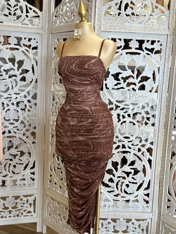 Embrace New Fashion Marble Pattern Midi Dress- Stretchy