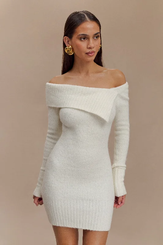 Discover Now Stephanie Asymmetric Knit Mini Dress - Ivory