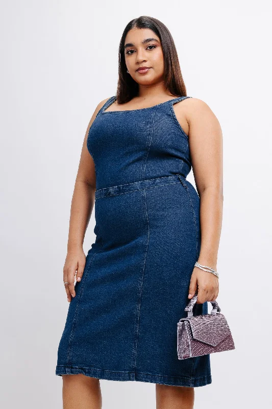 Spring Fling Sale Indigo Denim Vintage Midi Dress