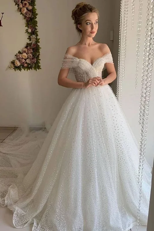 Versatile Wardrobe Essentials sparkly wedding dresses, off shoulder wedding dresses, ball gown prom dress,custom made    cg22243