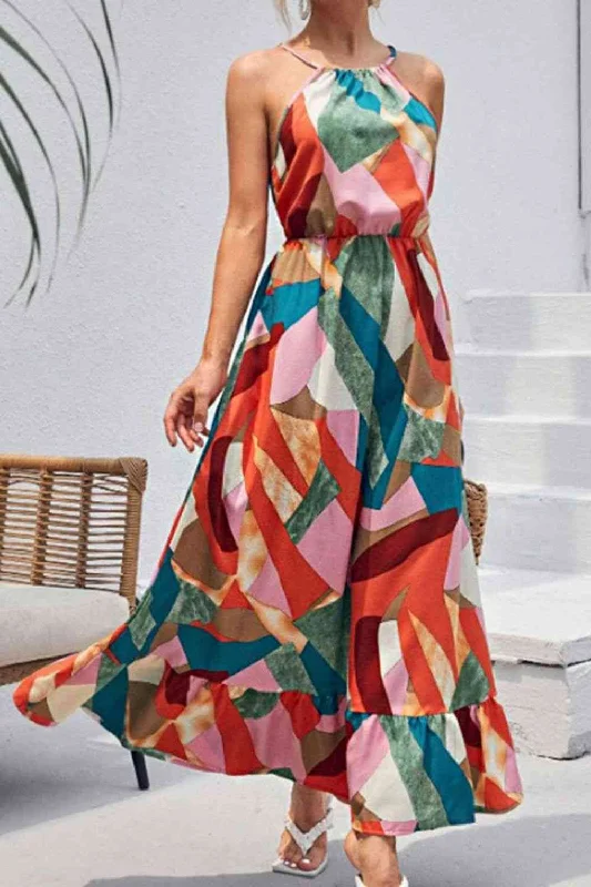 Wardrobe Refresh Multicolored Tied Grecian Neck Maxi Dress