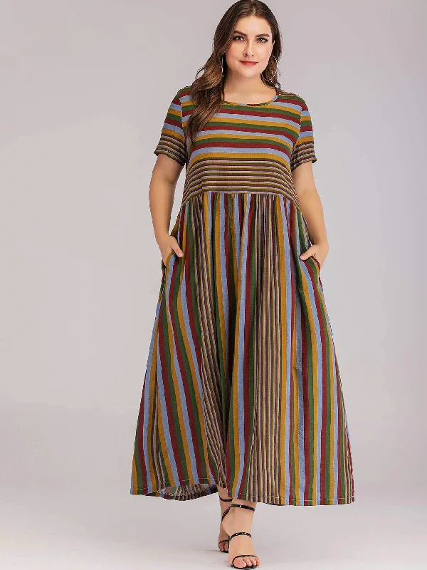 Wardrobe Upgrade Plus Rainbow Stripe Maxi Dress