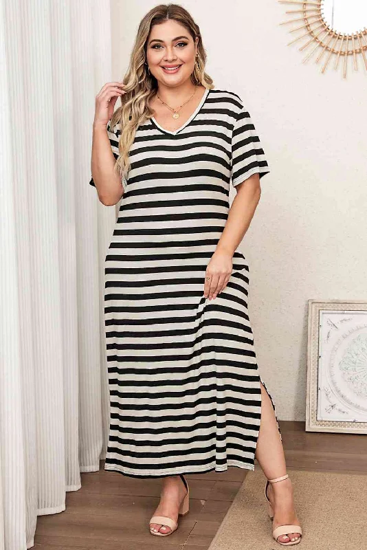 Trend Setting Wardrobe Plus Size V-Neck Side Slit Maxi Dress