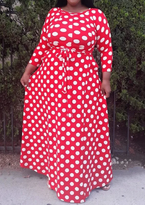 The Latest Fashion Trends Hi Curvy Plus Size Big Polka Dot Fit & Flare maxi Dress with pockets