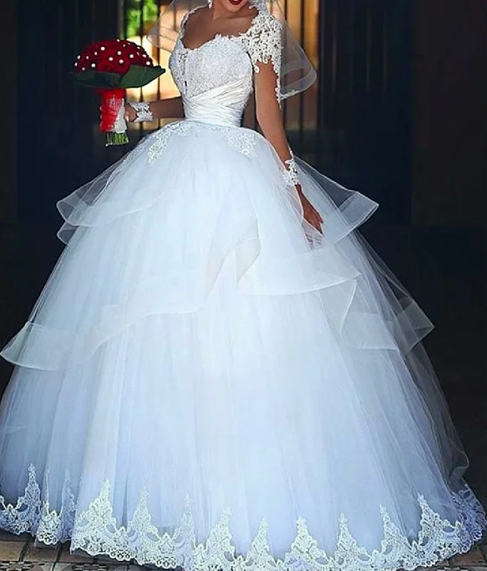 Save Big Women Ball Gown Appliques Wedding Dresses Long Sweetheart Lace Bridal Gowns YWD170