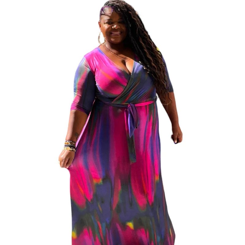 Stylish Savings Plus Size Vibrant Purple Faux Wrap Maxi Dress