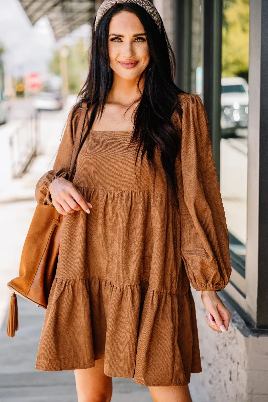 Mid - Week Surprise Be The One Brown Corduroy Mini Dress