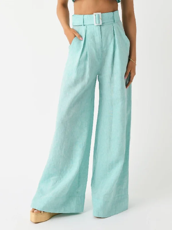 Fashion Forward Outfits Wide Leg Pleated Pant In Seafoam Melange Linen