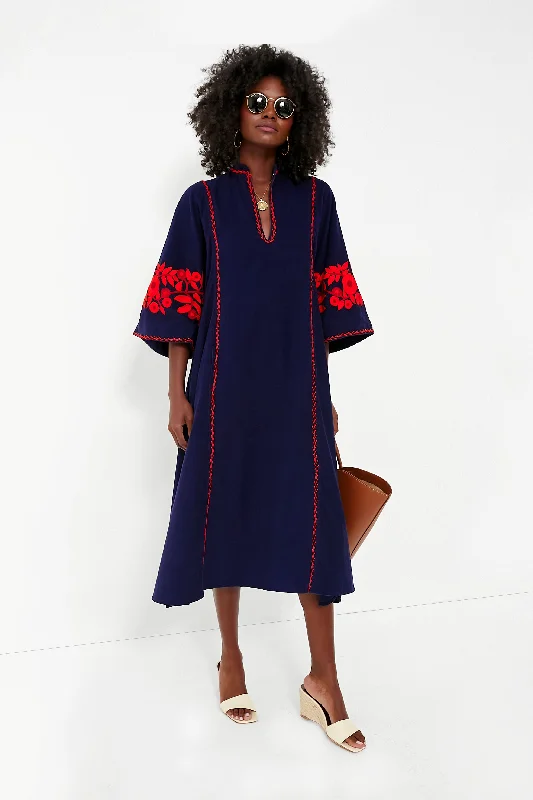 Sustainable Fashion Extravaganza Navy and Red Rachel Midi Dress