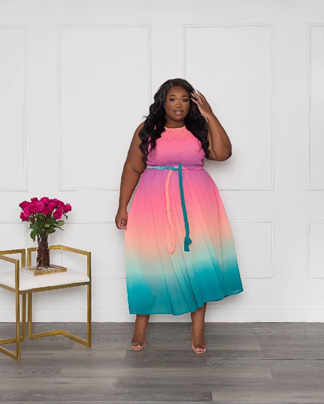 Vintage Inspired Fashion Sale Dance With Me Chiffon Midi Dress | Ombré