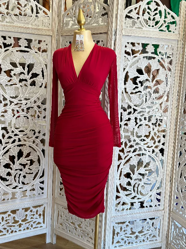 Dive Into Trendy Styles Red Crossed Mesh Midi Dress