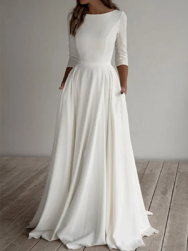 Relaxed Style Women A-Line Wedding Dresses Long Sleeves Bridal Gowns YWD125