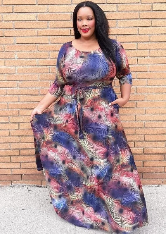 Exclusive Discounts Hi Curvy Plus Size Women Unique Print Maxi Dress