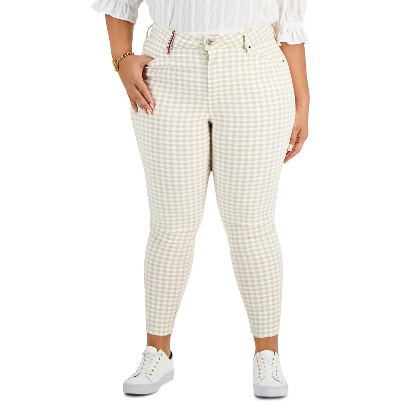 Stylish Statements Plus Gingham Womens Checkered Ankle High-Waist Pants