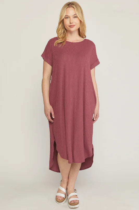 Trend Setting Wardrobe Ribbed Pocket Midi Dress, Marsala