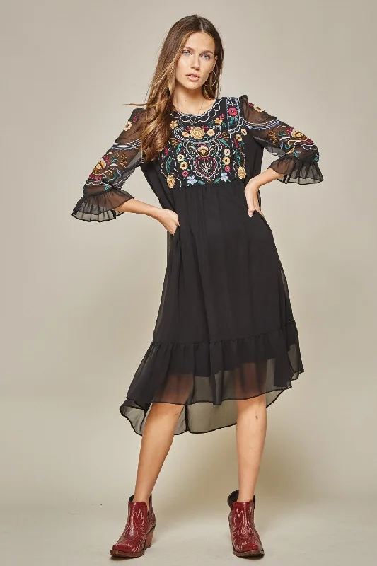 Season Sale Embroidered Babydoll Midi Dress