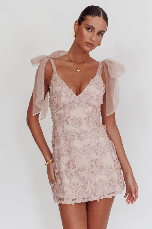 Ends Soon Mykonos Morning Tied Shoulder Embellished Mini Dress Blush