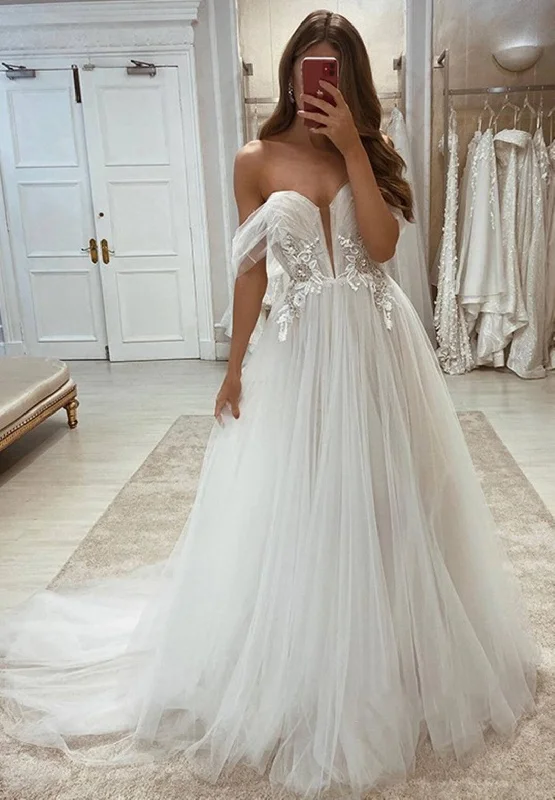 Budget-Friendly Fashion Women A-Line Wedding Dresses Long Off Shoulder Bridal Gowns YWD134