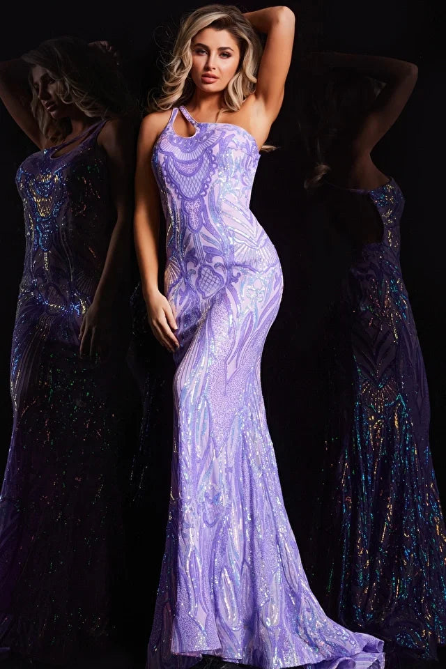 Latest Fashion Jovani 23852 Long Prom Dress One Shoulder Sequin Mermaid Train Formal Pageant Gown