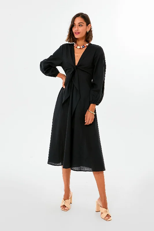 Pastel Styles Black Novella Midi Dress