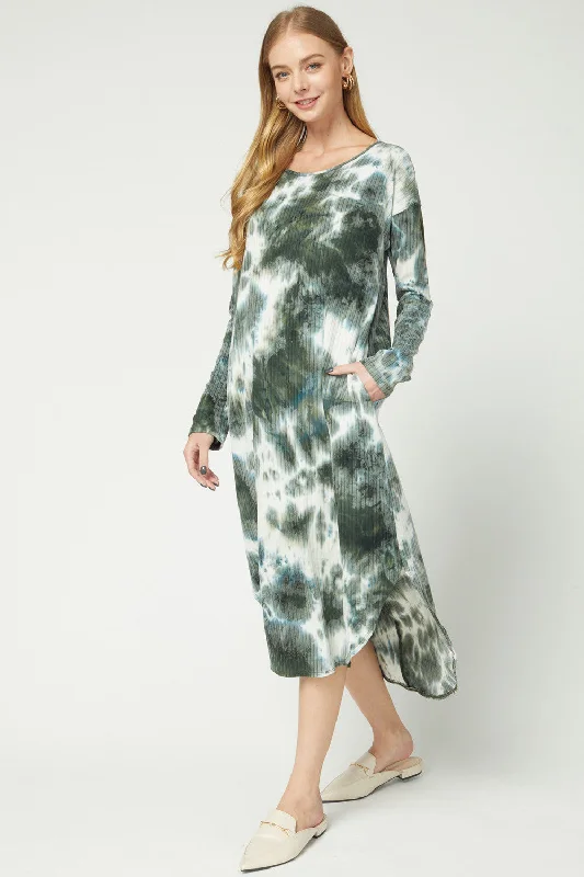 Unbeatable Prices Tie Dye Ribbed Pocket Midi Dress, Olive