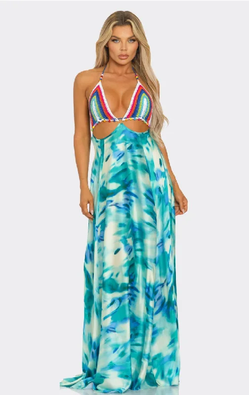 Vibrant Femme Fashion Miami Me Please/Crochet All Over Print Maxi Dress