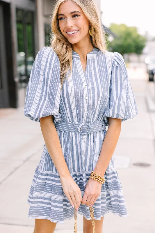 Unbeatable Deals Catch A Smile Navy Stripe Mini Dress