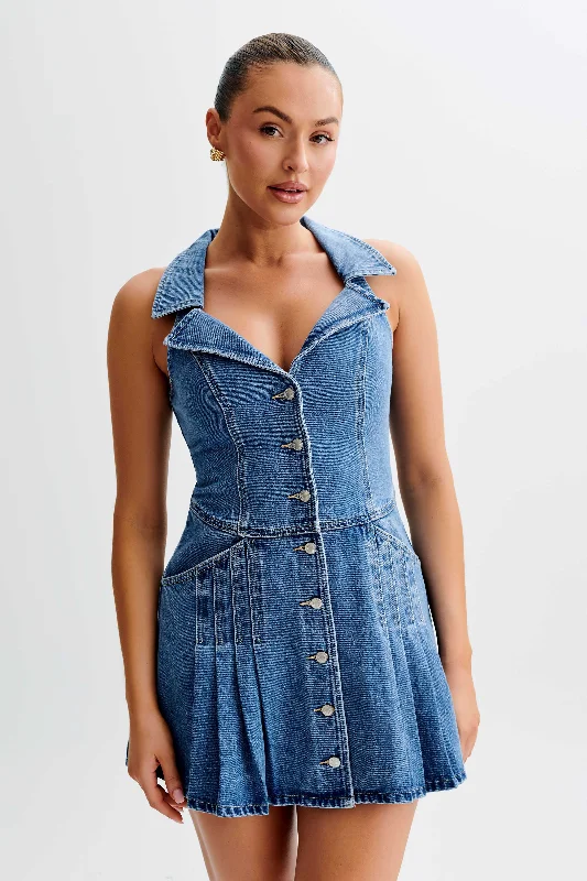 Trend Setting Threads Porter Collared Denim Mini Dress - 70'S Blue