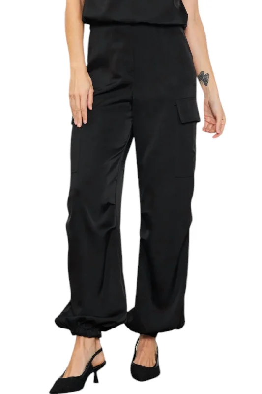 Trendy Clothing Sale Satin Cargo Pants In Black