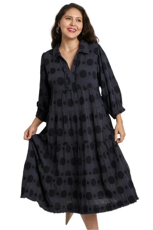 Trendsetter's Closet Swiss Dot Jacquard Midi Dress, Navy