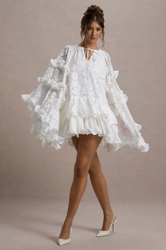 Exclusive Sale Arlington | White Lace Cape-Sleeve Mini Dress