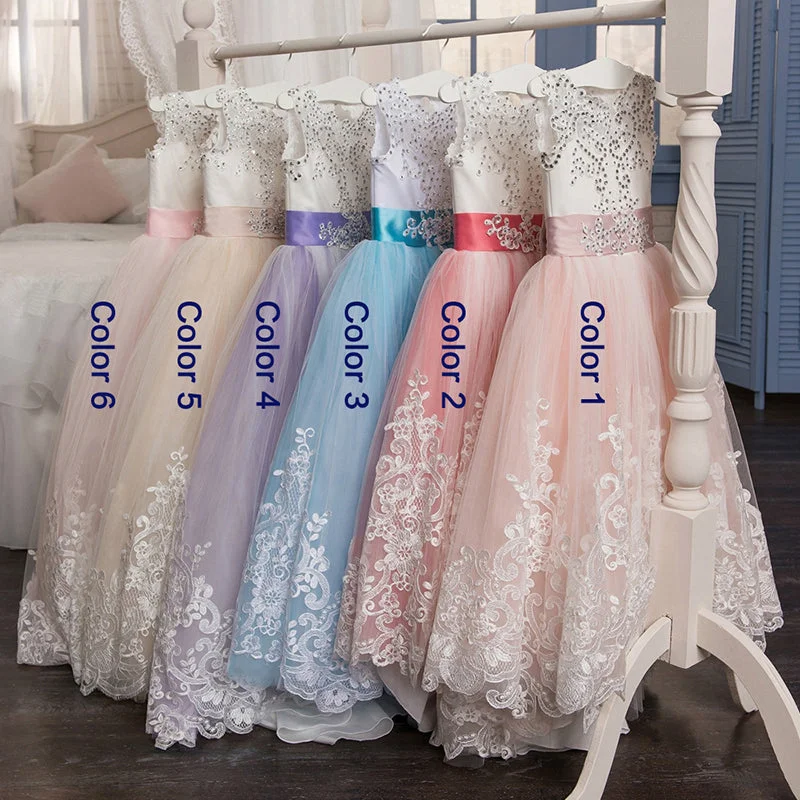 Snag Fabulous Fashion Bargains Lovely Lace Puffy Lace Flower Girl Dress 2018 for Weddings Tulle Ball Gown Little Girls Party Communion Dress Pageant Gown