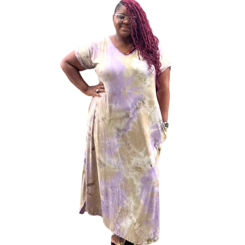 Shop Sale Items Women's Plus Size Lavender Tie Dye Tunic Maxi Dress